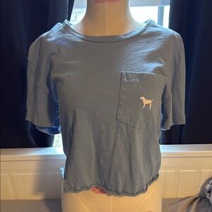 PINK Crop Blue Pocket Tee with Dog Logo